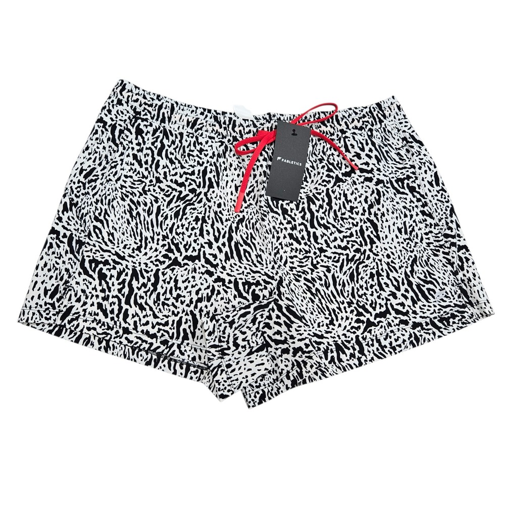 Fabletics Athletic Shorts Womens Large Black White Animal Print Gym Workout Wear